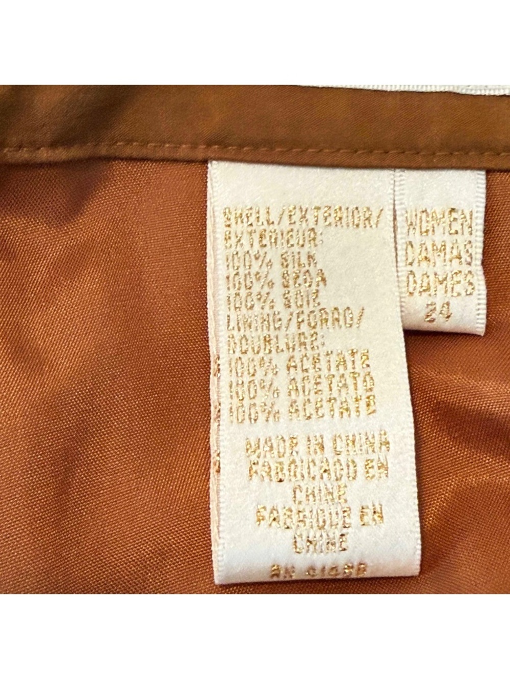 SKIRT, 100% SILK, COPPER COLOUR, SIZE 24, ELASTIC ON PART OF BACK WAIST, - Picture 3 of 16